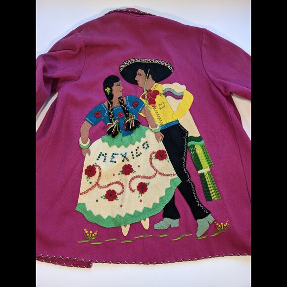 La Mexicana 50’s Vintage Wool Mexico Tourist Jacket Felt Applique Dancers READ - Picture 1 of 16